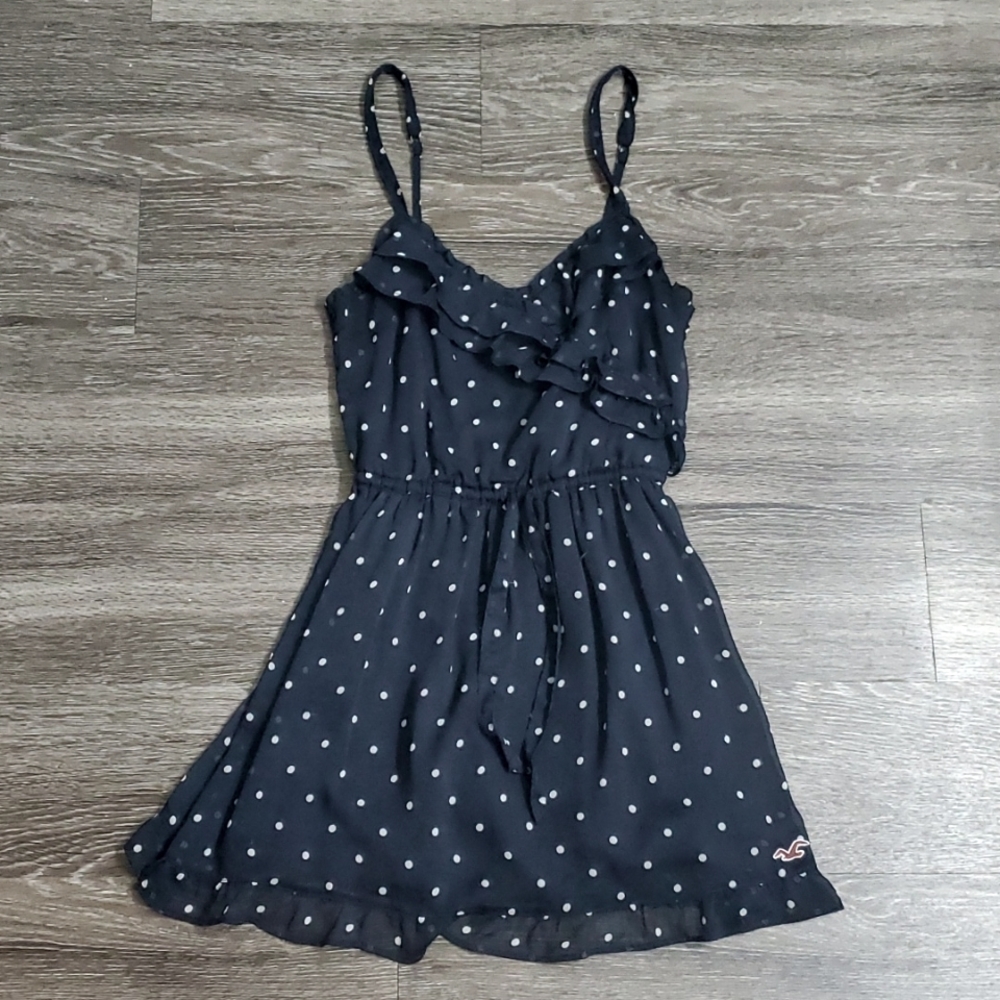 Hollister blue and white polka dot chiffon dress